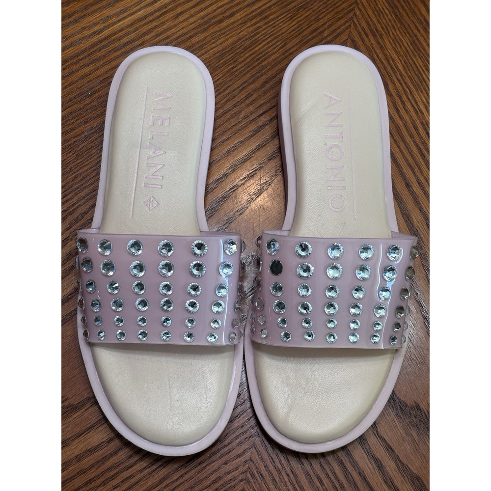 Antonio Melani Pink Rhinestone Slide Sandals Women's Size 9 Jeweled Shoes